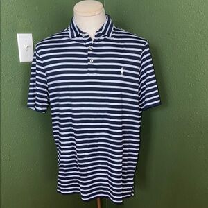 Polo by Ralph Lauren Blue and White Striped Polo shirt.  Large.  Great condition